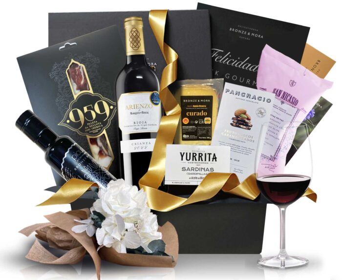 bodegón cesta gourmet 959 Arienzo regalo paleta iberica y vino tinto